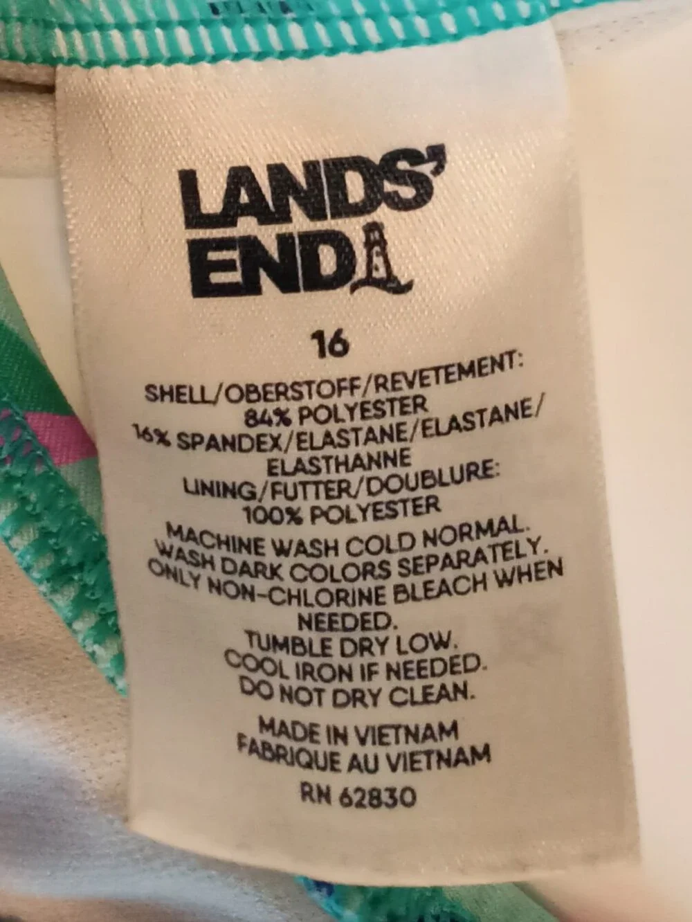 Land's End Girls Tropical Floral One-Piece Swimsuit in Mint & Pink Size 16 Girls